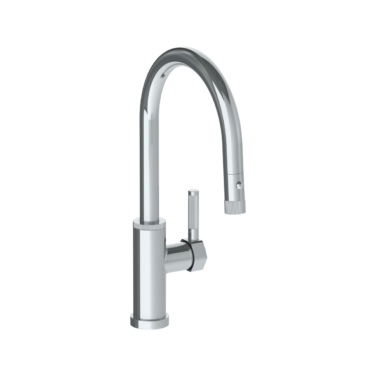 Watermark - Sutton Deck Mounted 1 Hole Gooseneck Kitchen Faucet with Pull Down Spray - Low Spout