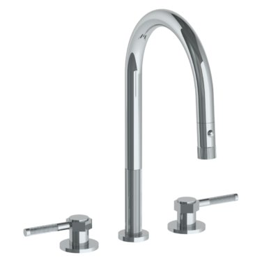 Watermark - Sutton Deck Mounted 3 Hole Gooseneck Kitchen Faucet with Pull Down Spray