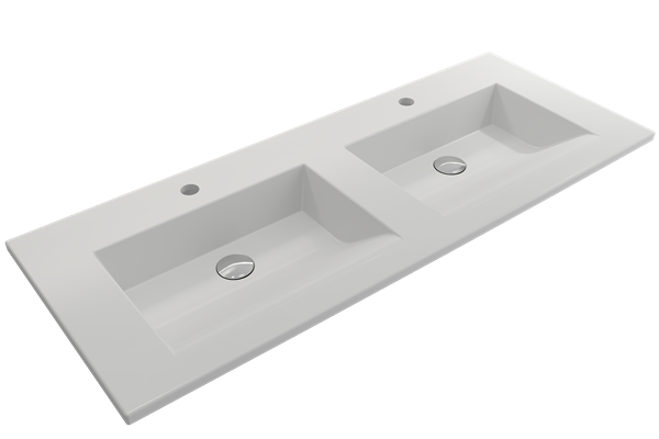 Bocchi - Ravenna Wall-Mounted Sink Fireclay 48 in. Double Bowl for Two 1-Hole Faucets with Overflows