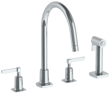 Watermark - H-Line Deck Mounted 4 Hole Gooseneck Kitchen Set - Includes Side Spray
