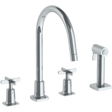 Watermark - H-Line Deck Mounted 4 Hole Gooseneck Kitchen Set - Includes Side Spray