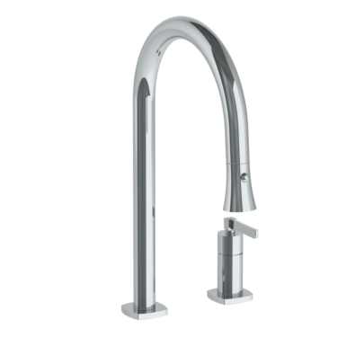 Watermark - H-Line Deck Mounted 2 Hole Gooseneck Kitchen Faucet with Pull Down Spray