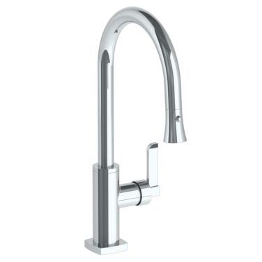 Watermark - H-Line Deck Mounted 1 Hole Gooseneck Kitchen Faucet with Pull Down Spray - High Spout