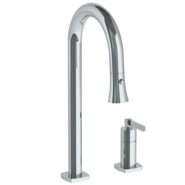 Watermark - H-Line Deck Mounted 2 Hole Gooseneck Prep Faucet with Pull Down Spray