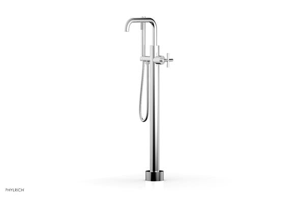 Phylrich - Transition Tall Floor Mounted Tub Filler Square Spout with Hand Shower - Cross Handle