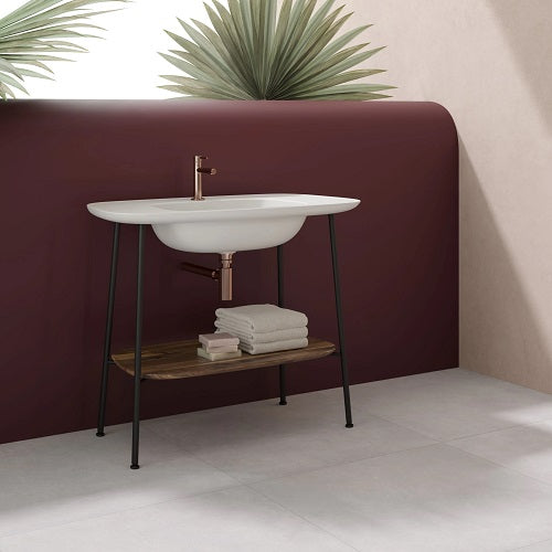 Cheviot - Plural Console Sink, Matte White, Single Hole Drilling, Black Legs
