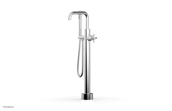 Phylrich - Basic Low Floor Mount Tub Filler Square Spout with Hand Shower - Cross Handle