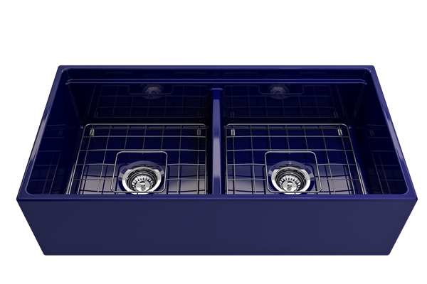 Bocchi - Contempo Step-Rim Apron Front Fireclay 36 in. Double Bowl Kitchen Sink with Integrated Work Station & Accessories