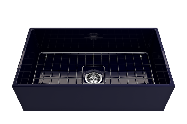 Bocchi - Contempo Apron Front Fireclay 33 in. Single Bowl Kitchen Sink with Protective Bottom Grid and Strainer