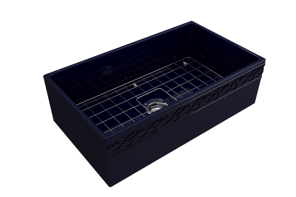 Bocchi - Vigneto Apron Front Fireclay 33 in. Single Bowl Kitchen Sink with Protective Bottom Grid and Strainer