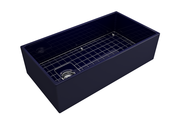 Bocchi - Contempo Apron Front Fireclay 36 in. Single Bowl Kitchen Sink with Protective Bottom Grid and Strainer