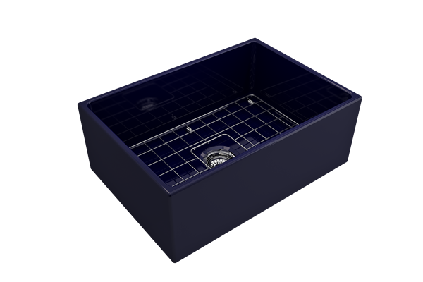 Bocchi - Contempo Apron Front Fireclay 27 in. Single Bowl Kitchen Sink with Protective Bottom Grid and Strainer