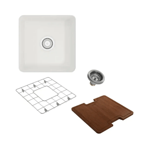 Bocchi - Kit: 1359 Sotto Dual-mount Fireclay 18 in. Single Bowl Bar Sink with protective Bottom Grid and Strainer and custom-fit Cutting Board top