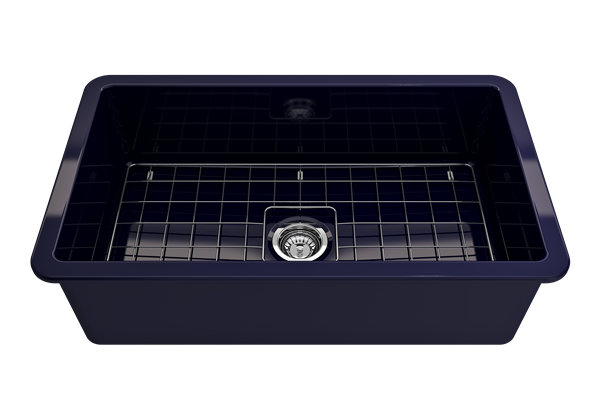 Bocchi - Sotto Dual-mount Fireclay 32 in. Single Bowl Kitchen Sink with Protective Bottom Grid and Strainer
