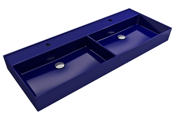Bocchi - Milano Wall-Mounted Sink Fireclay 47.75 in. Double Bowl for Two 1-Hole Faucets with Overflows