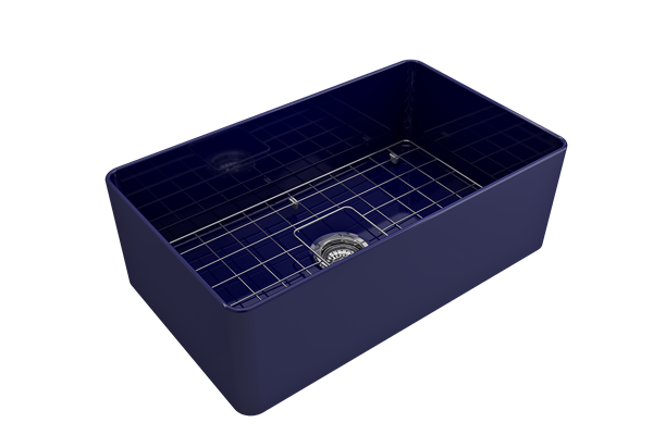 Bocchi - Aderci Ultra-Slim Farmhouse Apron Front Fireclay 30 in. Single Bowl Kitchen Sink with Protective Bottom Grid and Strainer
