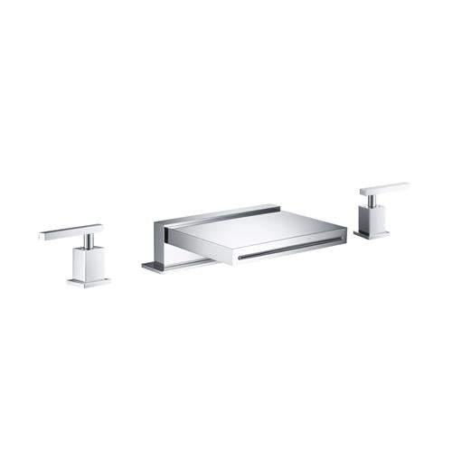 Flusso - 3 Hole Deck Mount Cascade / Sheet Flow Roman Tub Faucet - Chrome