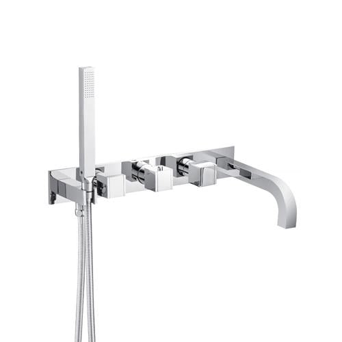 Flusso - Wall Mount Tub Filler With Hand Shower - Chrome