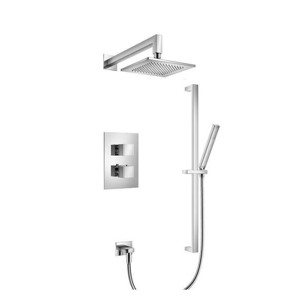 Flusso - Two Output Shower Set With Shower Head, Hand Held And Slide Bar - Chrome