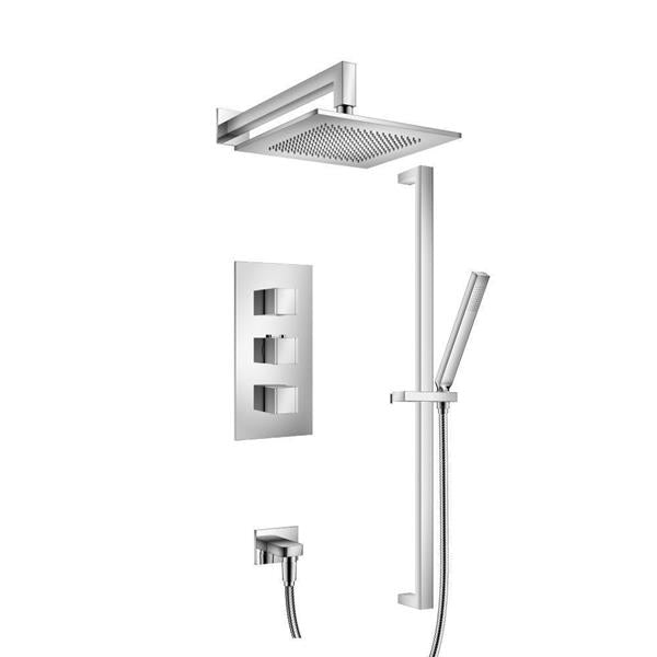 Flusso - Two Output Shower Set With Shower Head, Hand Held And Slide Bar - Chrome