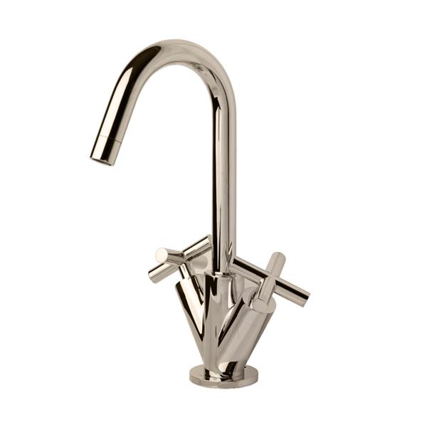 Lacava - Cigno Deck-Mount Single-Hole Faucet With A Goose-Neck Swiveling Spout, Two Cross Handles, And A Pop-Up Drain