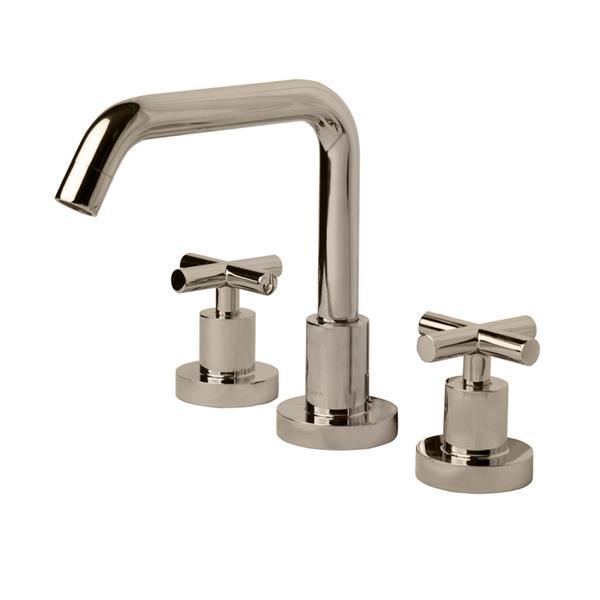 Lacava - Cigno Deck-Mount Three-Hole Faucet With A Squared-Gooseneck Swiveling Spout, Two Cross Handles, And A Pop-Up Drain