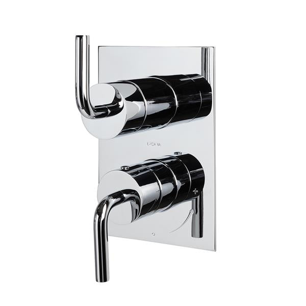 Lacava - Cigno Built-In Progressive Pressure Balancing Mixer With 3- Way Diverter, Two Curved Lever Handles And A Retangular Backplate