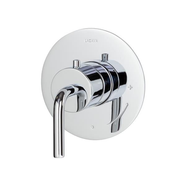 Lacava - Cigno Trim Only - Regular Thermostat, Flow Rate 10 Gpm, Curved Lever Handle On Round Knob, Round Backplate