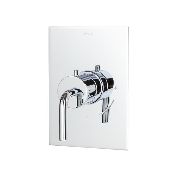 Lacava - Cigno Trim Only - Regular Thermostat, Flow Rate 10 Gpm, Curved Lever Handle On Round Knob, Rectangular Backplate
