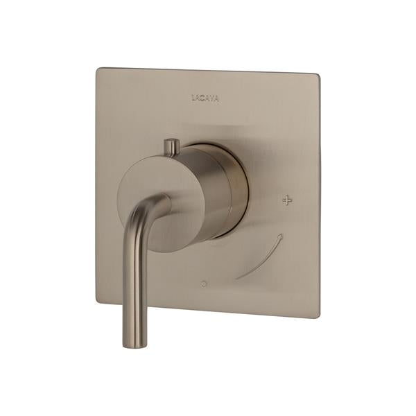 Lacava - Cigno Trim Only - Regular Thermostat, Flow Rate 10 Gpm, Curved Lever Handle On Round Knob, Rectangular Backplate