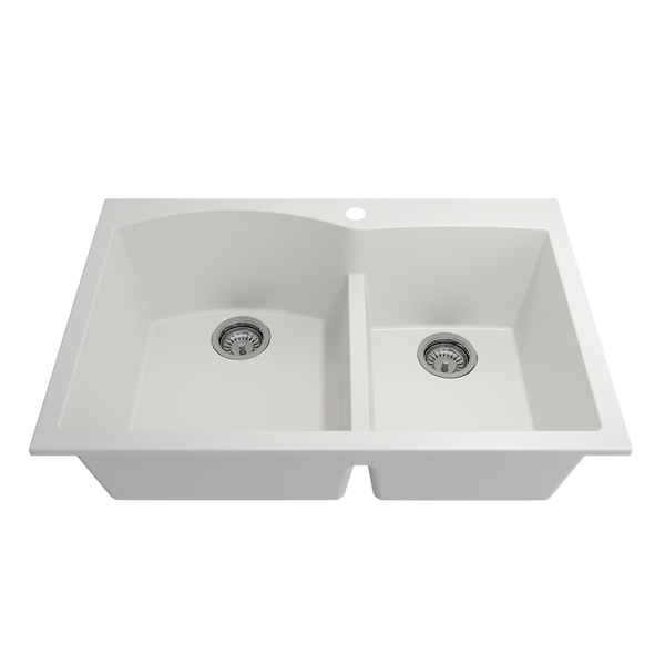 Bocchi - Campino Duo Dual Mount Granite Composite 33 in. 60/40 Double Bowl Kitchen Sink with Strainers