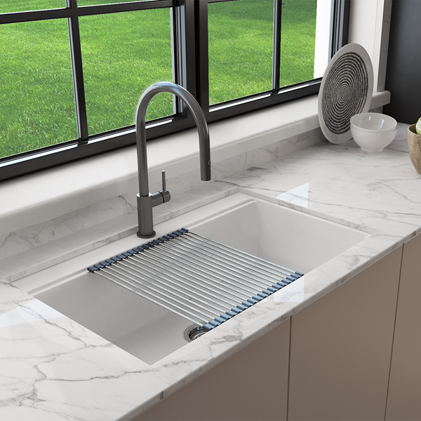 Bocchi - Baveno Lux Dual-Mount 34 in. Single Bowl Granite Composite Kitchen Sink with Integrated Workstation and Accessories with Covers