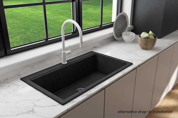 Bocchi - Baveno Lux Dual-Mount 34 in. Single Bowl Granite Composite Kitchen Sink with Integrated Workstation and Accessories