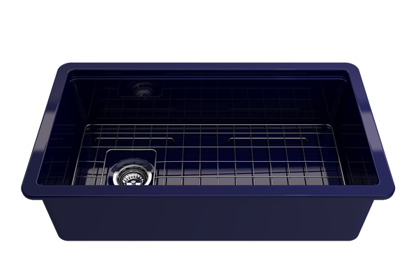 Bocchi - Sotto Step-Rim Tri-mount Fireclay 34 in. Single Bowl Kitchen Sink integrated Workstation & Accessories with Protective Bottom Grid and Strainer
