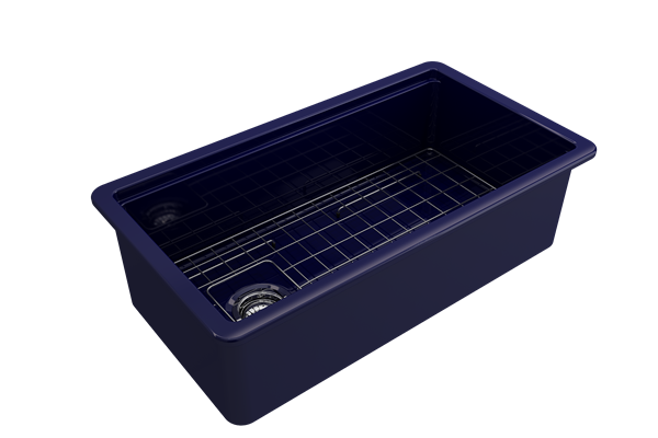 Bocchi - Sotto Step-Rim Tri-mount Fireclay 34D in. 60/40 Double Bowl Kitchen Sink integrated Workstation & Accessories with Protective Bottom Grids and Strainers