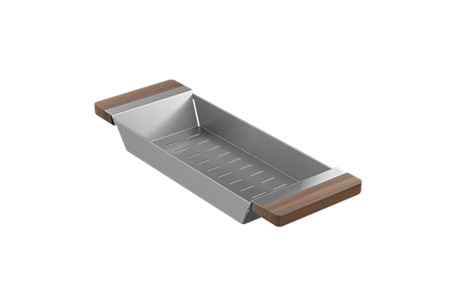 Julien - Colander for Fira sink w/ledge, walnut handles, 6X17-1/4X2-1/4