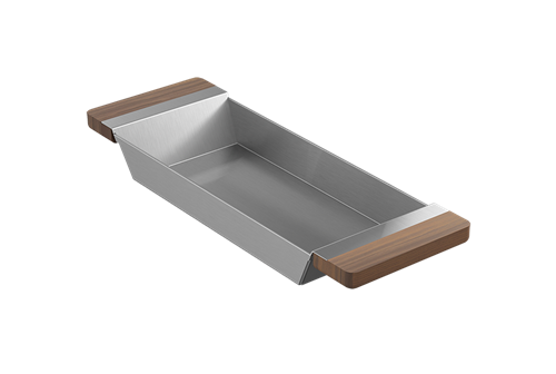 Julien - Tray for Fira sink w/ledge, walnut handles, 6X17-1/4X2-1/4