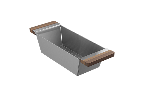 Julien - Colander for Fira sink w/ledge, walnut handles, 6X17-1/4X4-1/4