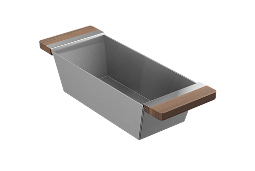 Julien - Bin for Fira sink w/ledge, walnut handles, 6X17-1/4X4-1/4