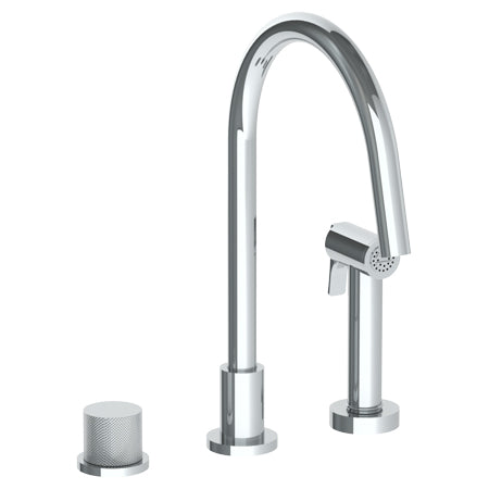 Watermark - Titanium Deck Mounted 3 Hole Gooseneck Kitchen Set - Includes Side Spray