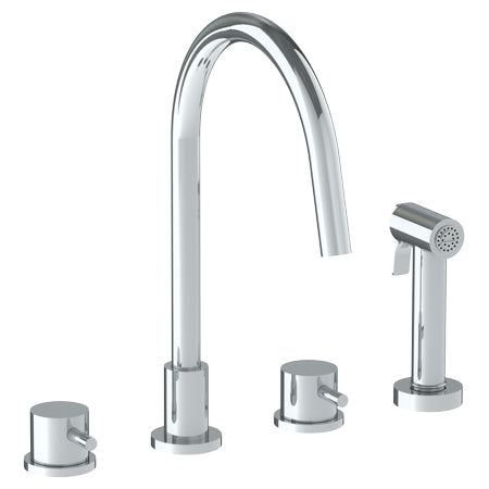 Watermark - Titanium Deck Mounted 4 Hole Gooseneck Kitchen Set - Includes Side Spray