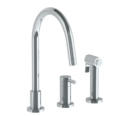 Watermark - Titanium Deck Mounted 3 Hole Gooseneck Kitchen Set - Includes Side Spray