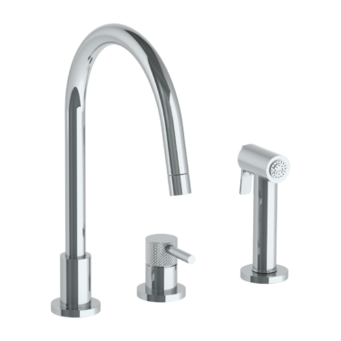 Watermark - Titanium Deck Mounted 3 Hole Gooseneck Kitchen Set - Includes Side Spray