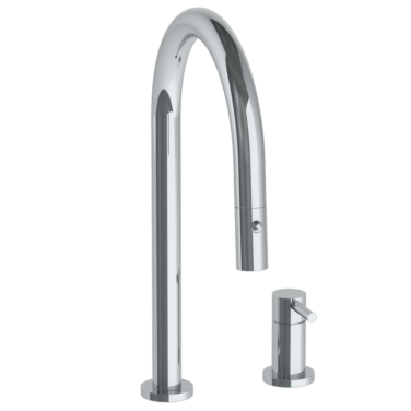 Watermark - Titanium Deck Mounted 2 Hole Gooseneck Kitchen Faucet with Pull Down Spray