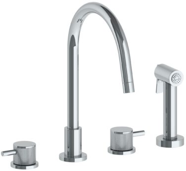 Watermark - Titanium Deck Mounted 4 Hole Gooseneck Kitchen Set - Includes Side Spray