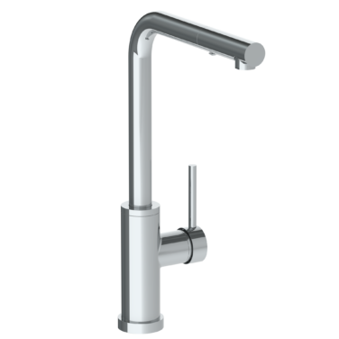 Watermark - Titanium Deck Mounted 1 Hole Square Top Kitchen Faucet with Pull Out Spray - High Spout