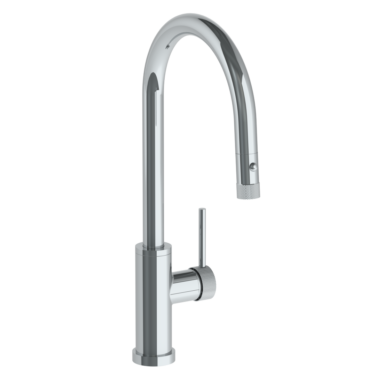 Watermark - Titanium Deck Mounted 1 Hole Gooseneck Kitchen Faucet with Pull Down Spray - High Spout