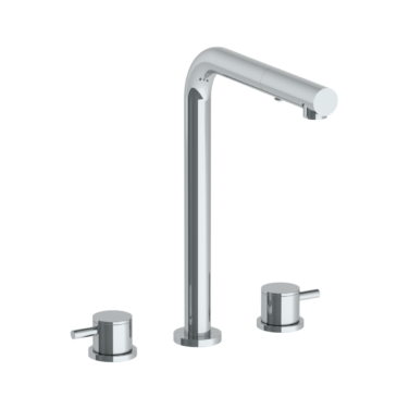Watermark - Titanium Deck Mounted 3 Hole Square Top Kitchen Faucet with Pull Out Spray