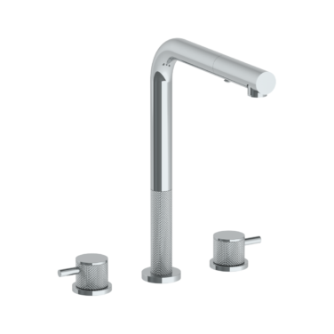 Watermark - Titanium Deck Mounted 3 Hole Square Top Kitchen Faucet with Pull Out Spray