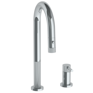 Watermark - Titanium Deck Mounted 2 Hole Gooseneck Prep Faucet with Pull Down Spray